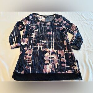 Simply Vera Vera Wang Navy Blue Purple Abstract Patterned Top Size Medium